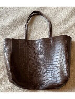Old Navy Brown Faux Vegan Leather Crocodile Pattern Tote Shoulder Bag 14.5"x13"
